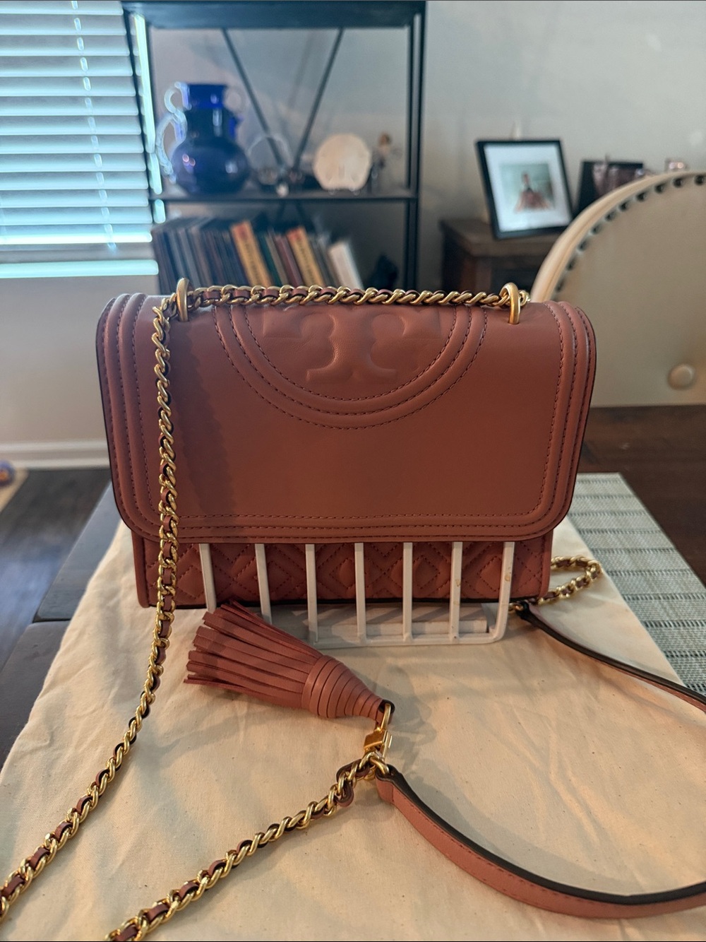 Tory Burch Dusty Mauve Quilted Leather Crossbody with Tassel - Picture 2 of 5